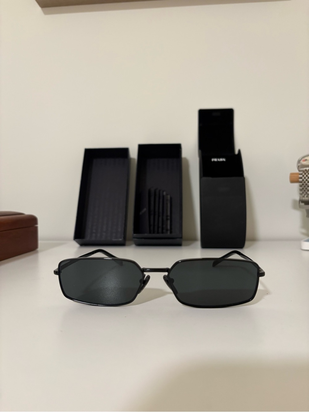 Prada Black Rectangular Sunglasses Unisex